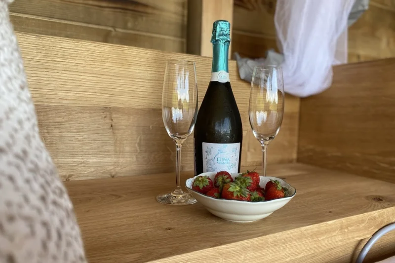 Romantika pod širým nebem uprostřed přírody s lahví prosecca a výhledem na vrch Ralsko - foto 02